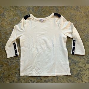 Brooks Brothers Girls Top Cream White and Navy Blue Size Large